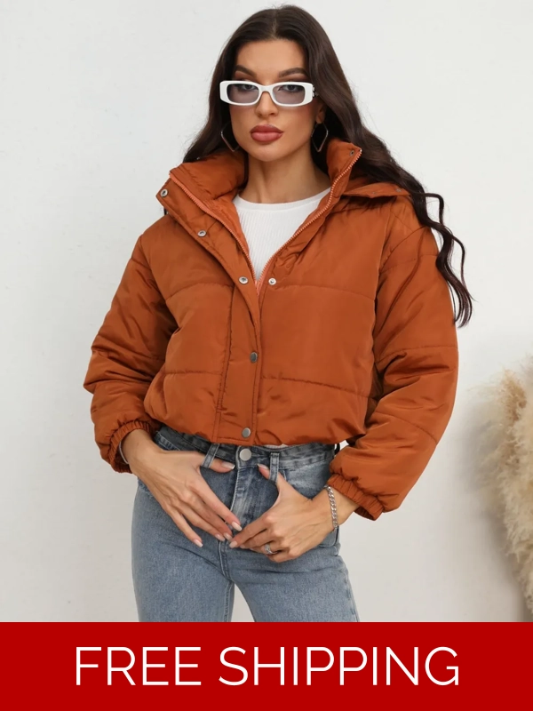 Snap and Zip Closure Hooded Puffer Jacket